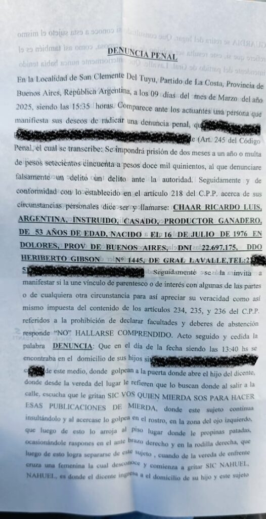 denuncia contra Nahuel Guardia